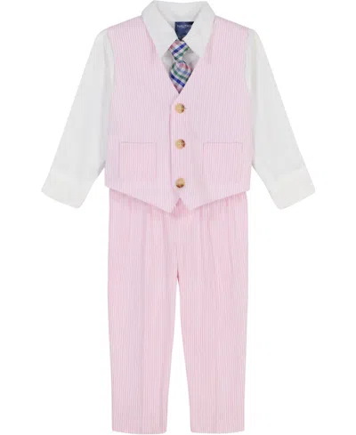 Nautica Baby Boys 4-piece Seersucker Vest With Tie Set In Pink