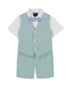 Nautica Baby Boys Shirt, Bowtie, Linen-look Vest & Shorts, 4 Piece Set In Light Green