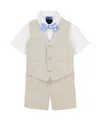 Nautica Baby Boys Shirt, Bowtie, Linen-look Vest & Shorts, 4 Piece Set In Light Khaki
