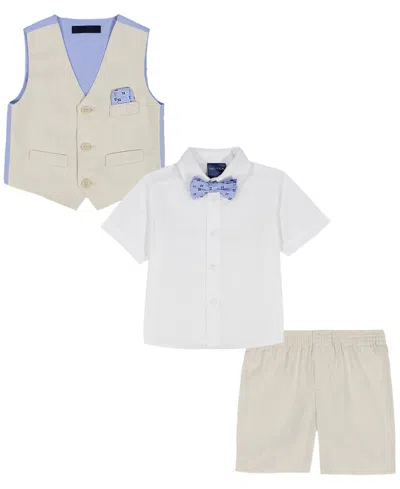 Nautica Baby Boys' V-neck Vest, Shirt And Shorts, 3-piece Set In Multi