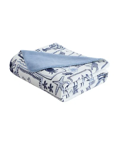 Nautica Beach Collage Plush Throw, 70" X 50" In Blue