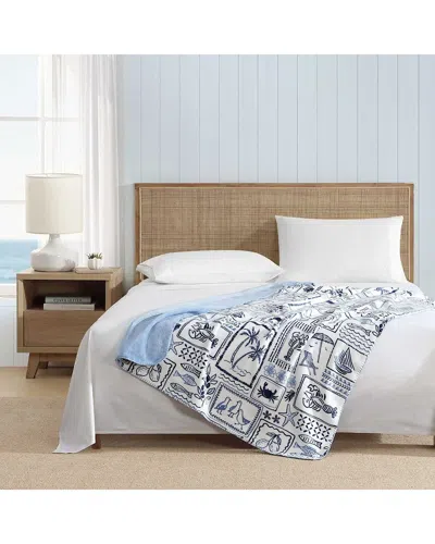 Nautica Beach Collage Reversible Lush Plush Throw Blanket In White