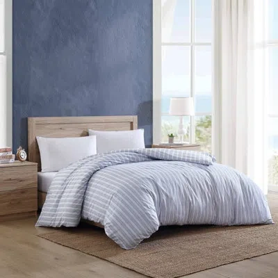 Nautica Beaux Stripe Blue Cotton Percale Duvet Cover In Blue;navy