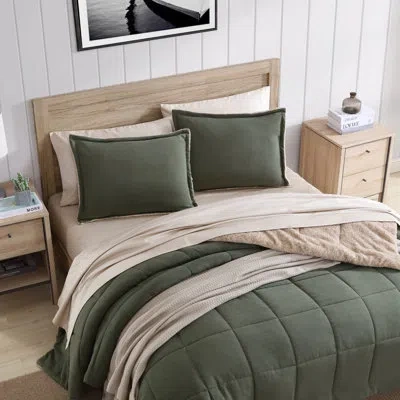 Nautica Beckett Microsuede/sherpa Reversible Green Comforter Set In Green;beige