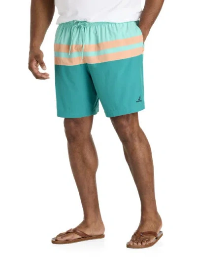 Nautica Big & Tall Colorblocked Striped Board Shorts In Poolsdaqua