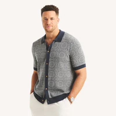 Nautica Big & Tall Jacquard Button-front Sweater Polo In Gray