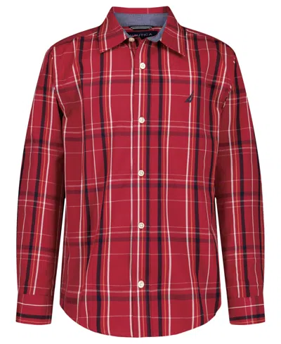 Nautica Kids' Big Boys 8-20 Thin Plaid Long Sleeve Shirt In Animal Print