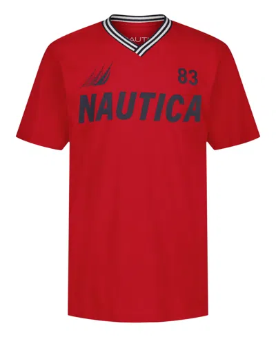 Nautica Kids' Big Boys V-neck Logo Short Sleeve T-shirt In Red