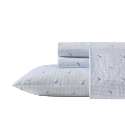 Nautica Boat Stripe Blue King Sheet Set In White