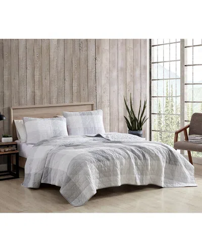 Nautica Boulder Plaid 3pc Grey Quilt Set
