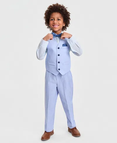 Nautica Kids' Boys' 2-7 Check Shirt, Vest, Printed Necktie, Pocket Square & Pants, 5-piece Set In Blue