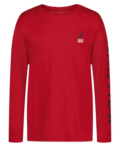 Nautica Kids' Boys 2t-7 Usa J-class Printed Long Sleeve T-shirt In Red