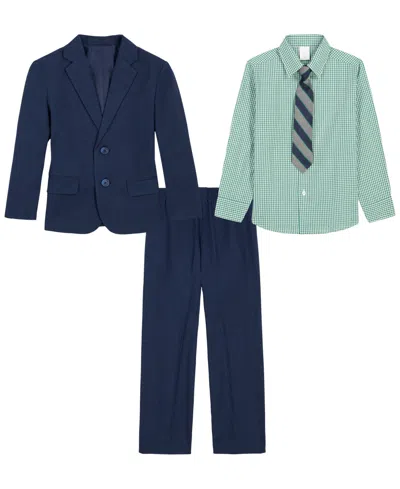 Nautica Kids' Boys' 2t-7 Sharkskin Suit Jacket, Long-sleeve Shirt, Pants And Tie, 4-piece Set In Blue