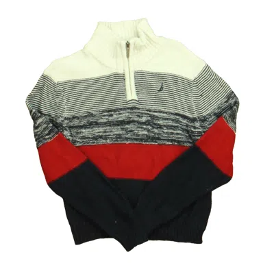 Pre-owned Nautica Kids' Boys Ivory Red Navy Sweater In Blue