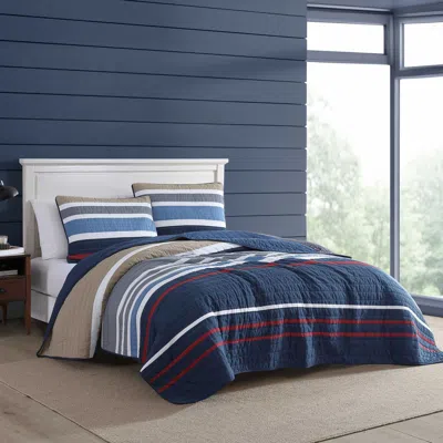 Nautica Bradford Navy King Quilt & Sham Set In Blue