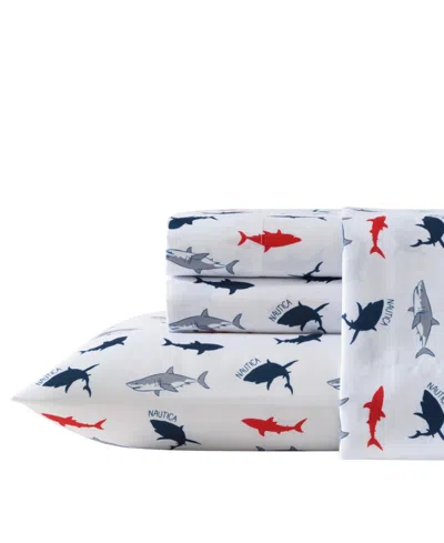 Nautica Branson Sharks Microfiber 3-pc. Sheet Set, Twin Xl In Navy Seas,red