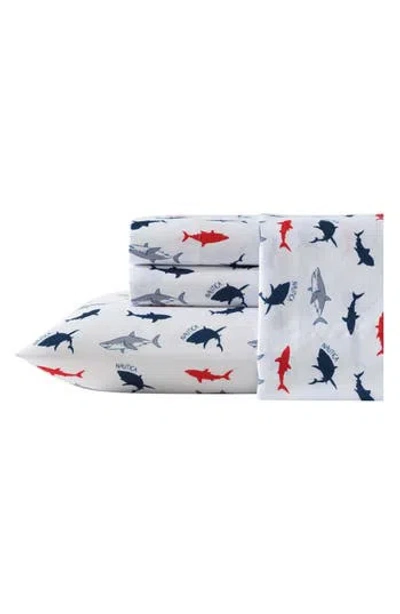 Nautica Branson Sharks Microfiber Sheet Set In White