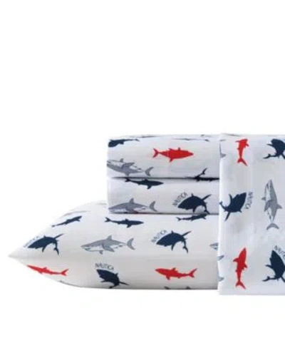 Nautica Branson Sharks Microfiber Sheet Sets In Navy Seas,red