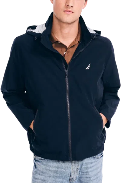 Nautica Breathable Hooded Bomber Jacket In Blue