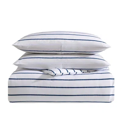 Nautica Brenton Stripe Navy Full/queen Duvet Cover Set In White