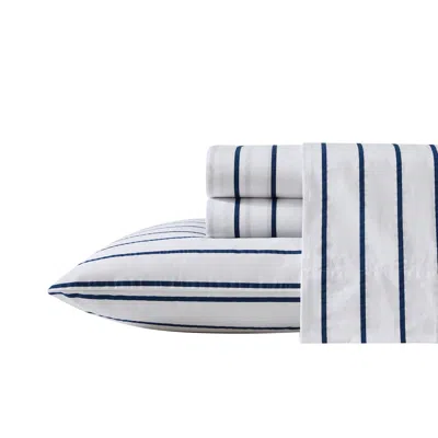 Nautica Brenton Stripe Navy King Sheet Set In White