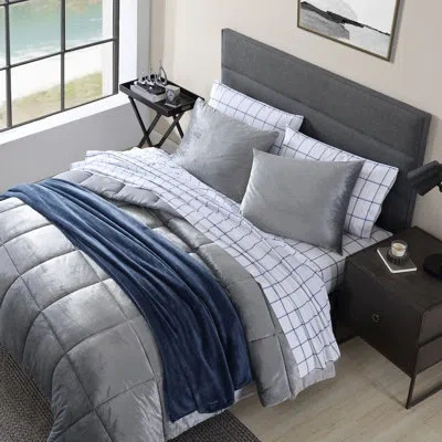 Nautica Bristol Solid Micormink Textured Comforter Set In Gray