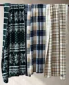 Nautica Brushed Flannel Throw, 70" X 50" In Sea Wheat,fern Green