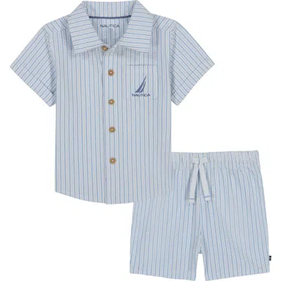 Nautica Babies'  Cabana Cotton Seersucker Set In Blue