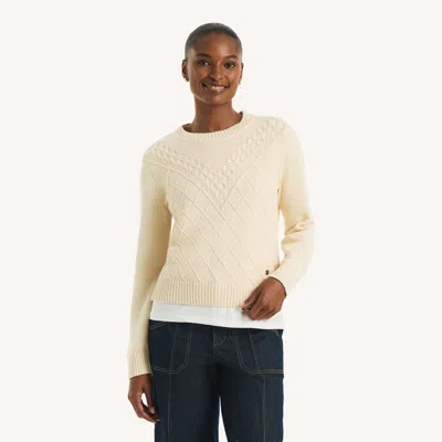 Nautica Cable Crewneck Sweater In Beige