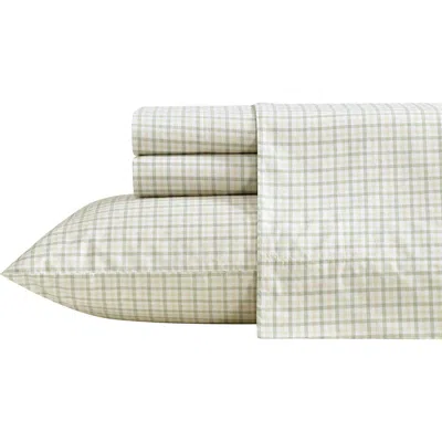 Nautica Calms Seas Gingham 200 Thread Count Cotton Percale Sheet Set In Beige/ Green Check
