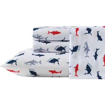 Nautica Coastal Coral Print Microfiber Sheet Set In Blue