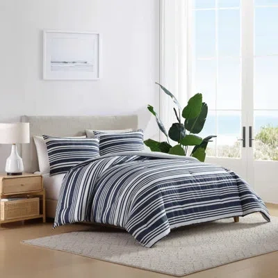 Nautica Coastline Stripe Cotton Reversible Blue Comforter Set In Blue;navy