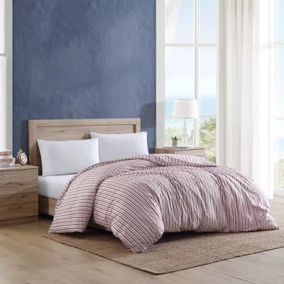 Nautica Coleridge Stripe Charcoal Cotton Percale Duvet Cover In Red