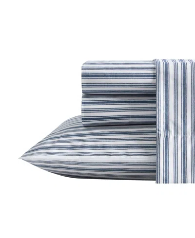 Nautica Coleridge Stripe Cotton Percale 3-piece Sheet Set, Twin Xl In Marine Blue