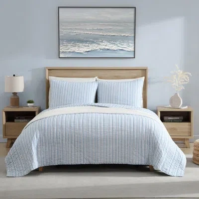 Nautica Coleridge Stripe Cotton Reversible Blue Quilt Set In Blue;white