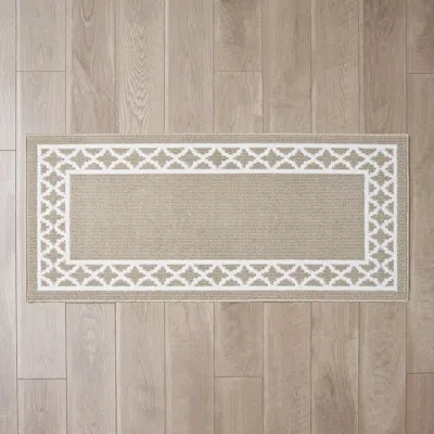 Nautica Collin Border Machine Washable All Loop Tufted Rugs 1-piece In Beige,white