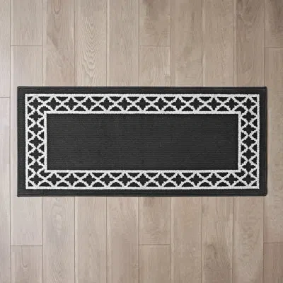 Nautica Collin Border Machine Washable All Loop Tufted Rugs 1-piece In Black,twisted Grey