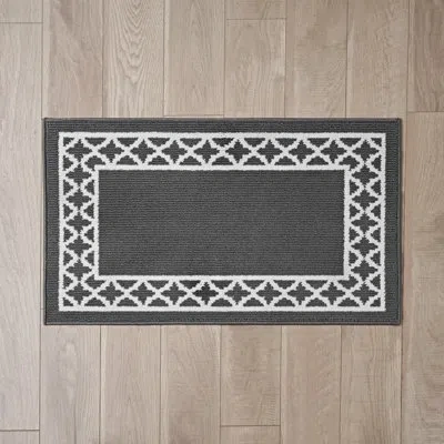 Nautica Collin Border Machine Washable All Loop Tufted Rugs 1-piece In Dark Gray