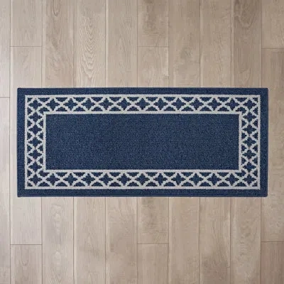 Nautica Collin Border Machine Washable All Loop Tufted Rugs 1-piece In Denim Twist,light Grey