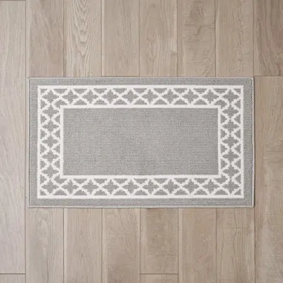 Nautica Collin Border Machine Washable All Loop Tufted Rugs 1-piece In Light Grey,white