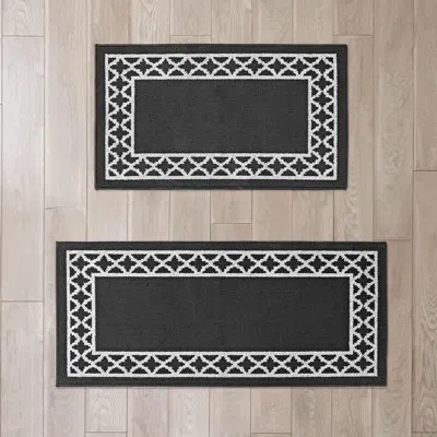 Nautica Collin Border Machine Washable All Loop Tufted Rugs In Black