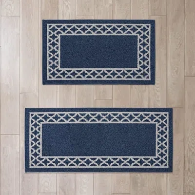 Nautica Collin Border Machine Washable All Loop Tufted Rugs In Blue
