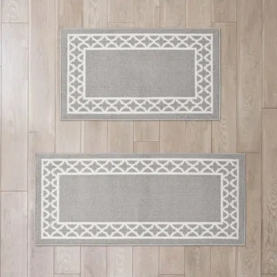 Nautica Collin Border Machine Washable All Loop Tufted Rugs In Light Grey,white