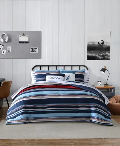 NAUTICA COLTON STRIPE 4 PIECE COMFORTER SET, TWIN/TWIN XL