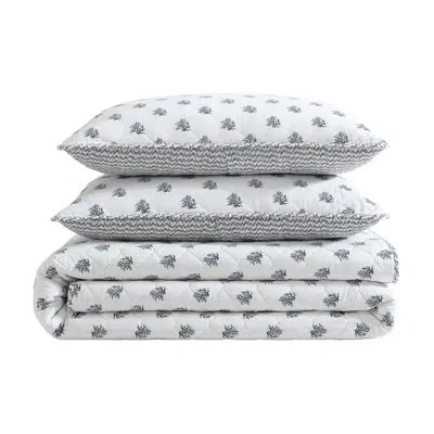 Nautica Coral Beach Cotton Reversible White Quilt Set In Blue;pink