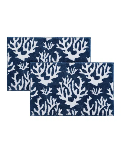 Nautica Coral Waterway Knit 2 Piece Bath Rug Set, 20" X 32" In Blue