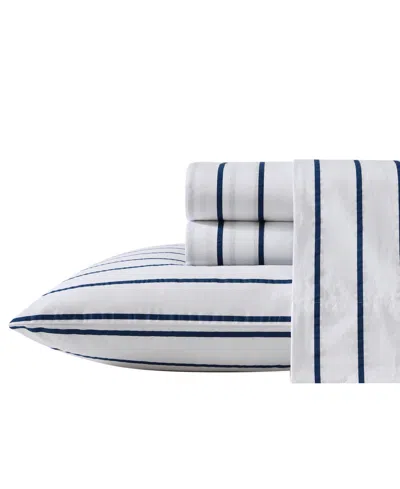Nautica Cotton Percale 3-piece Sheet Set, Twin In Brenton Stripe Navy