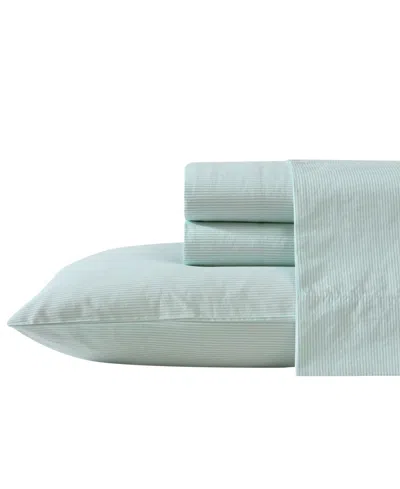 Nautica Cotton Percale 3-piece Sheet Set, Twin In Penny Pinstripe Light Green