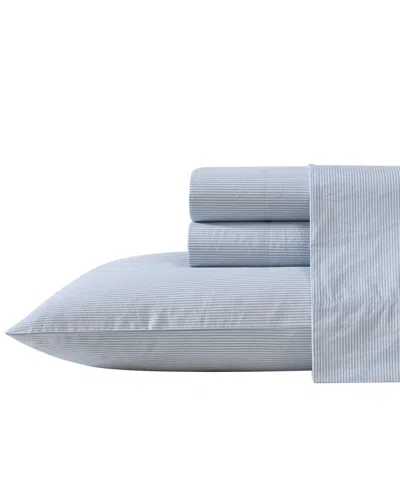 Nautica Cotton Percale 3-piece Sheet Set, Twin In Penny Pinstripe Sea Blue