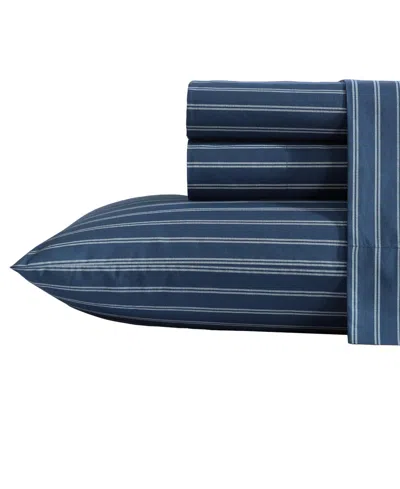 Nautica Closeout!  Cotton Percale 3-piece Sheet Set, Twin Xl In Richmond Stripe Blue